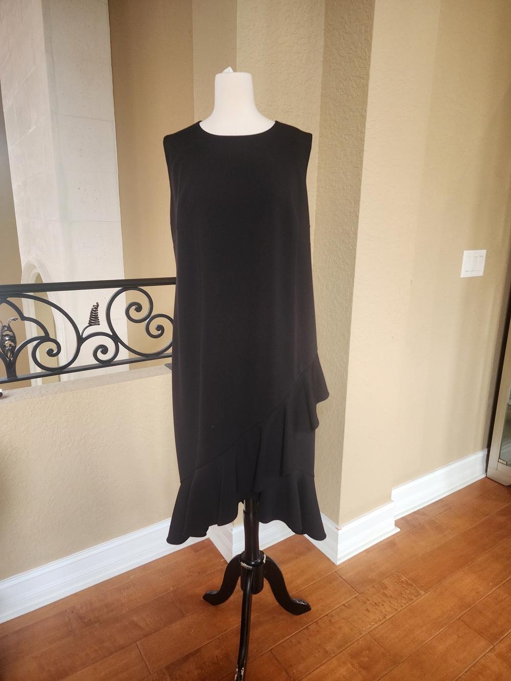 Calvin Klein Black Sleeveless Midi Dress with Ruffle Hem